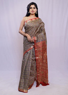 Purple Printed Pure Silk Saree With Blouse Piece - Indian Silk House Agencies