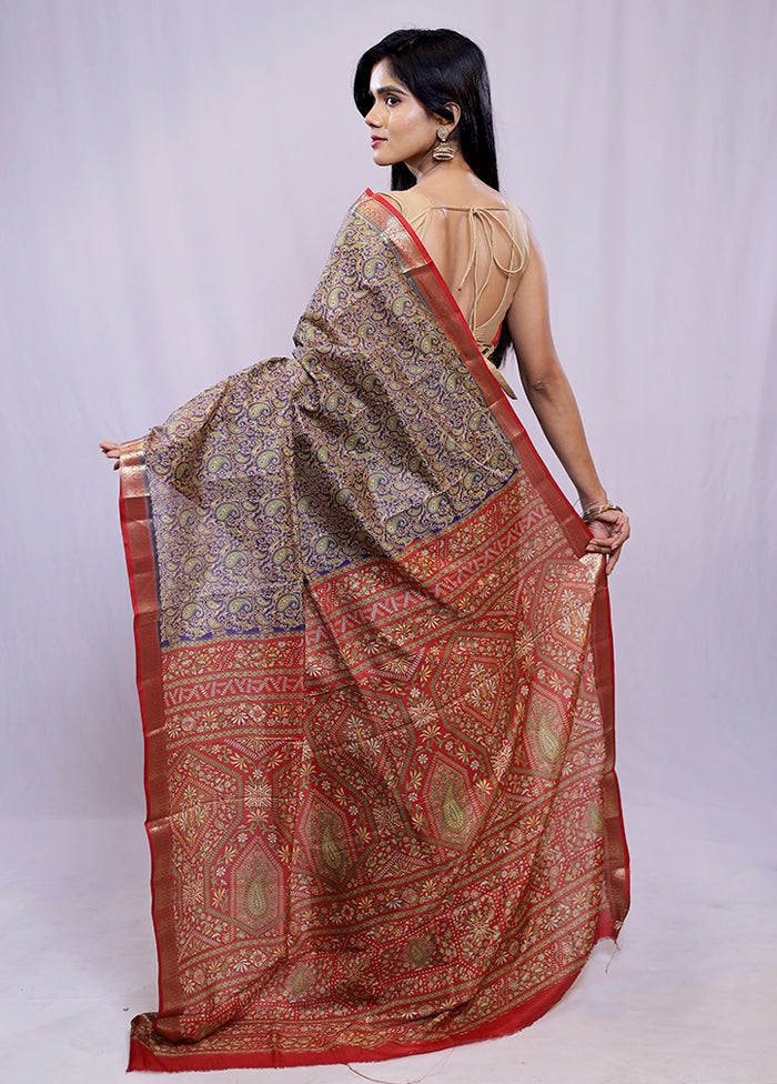 Purple Printed Pure Silk Saree With Blouse Piece - Indian Silk House Agencies