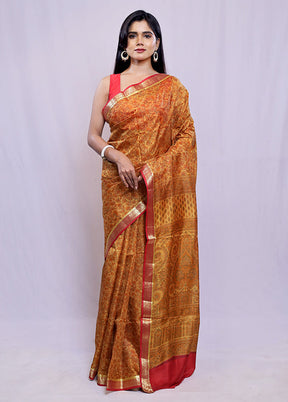 Yellow Printed Pure Silk Saree With Blouse Piece - Indian Silk House Agencies