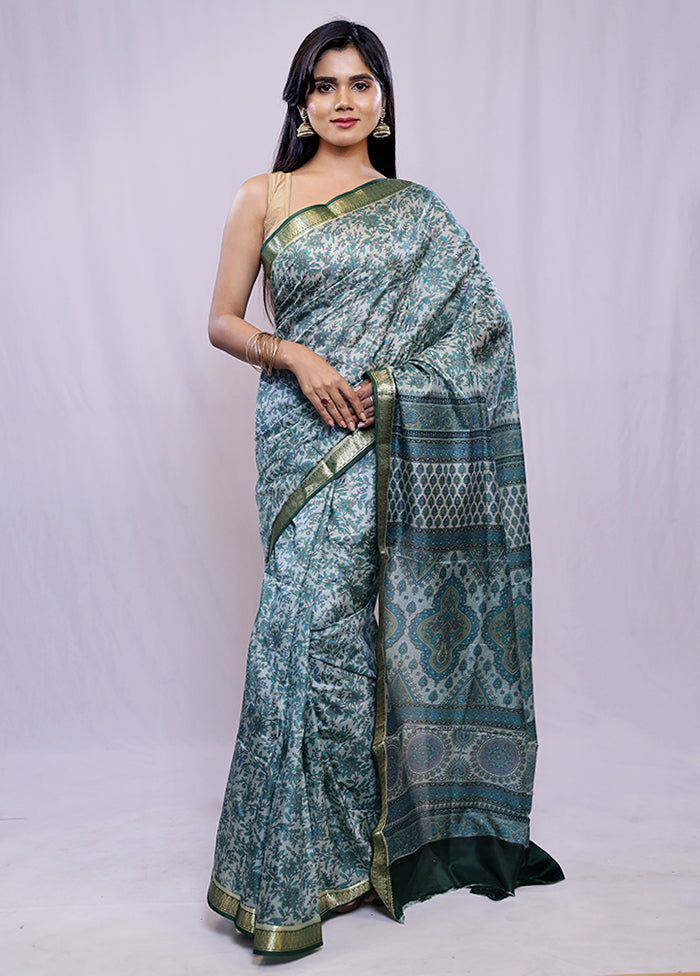 Green Printed Pure Silk Saree With Blouse Piece - Indian Silk House Agencies