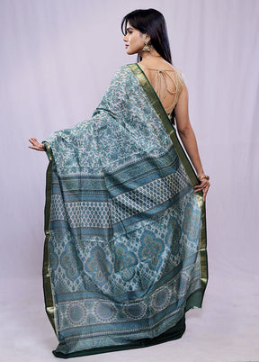 Green Printed Pure Silk Saree With Blouse Piece - Indian Silk House Agencies