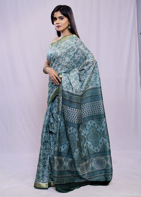 Green Printed Pure Silk Saree With Blouse Piece - Indian Silk House Agencies