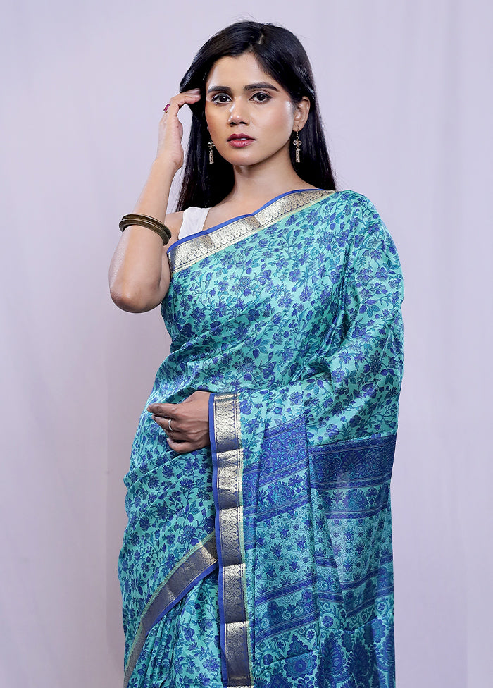 Green Printed Pure Silk Saree With Blouse Piece - Indian Silk House Agencies