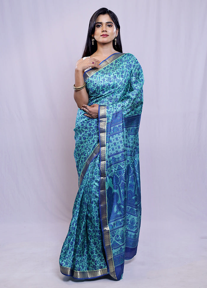 Green Printed Pure Silk Saree With Blouse Piece - Indian Silk House Agencies