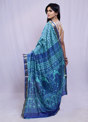 Green Printed Pure Silk Saree With Blouse Piece - Indian Silk House Agencies