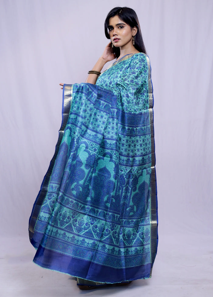 Green Printed Pure Silk Saree With Blouse Piece - Indian Silk House Agencies