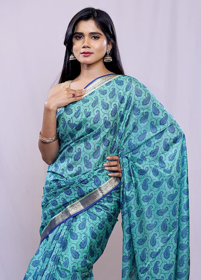 Green Printed Pure Silk Saree With Blouse Piece - Indian Silk House Agencies