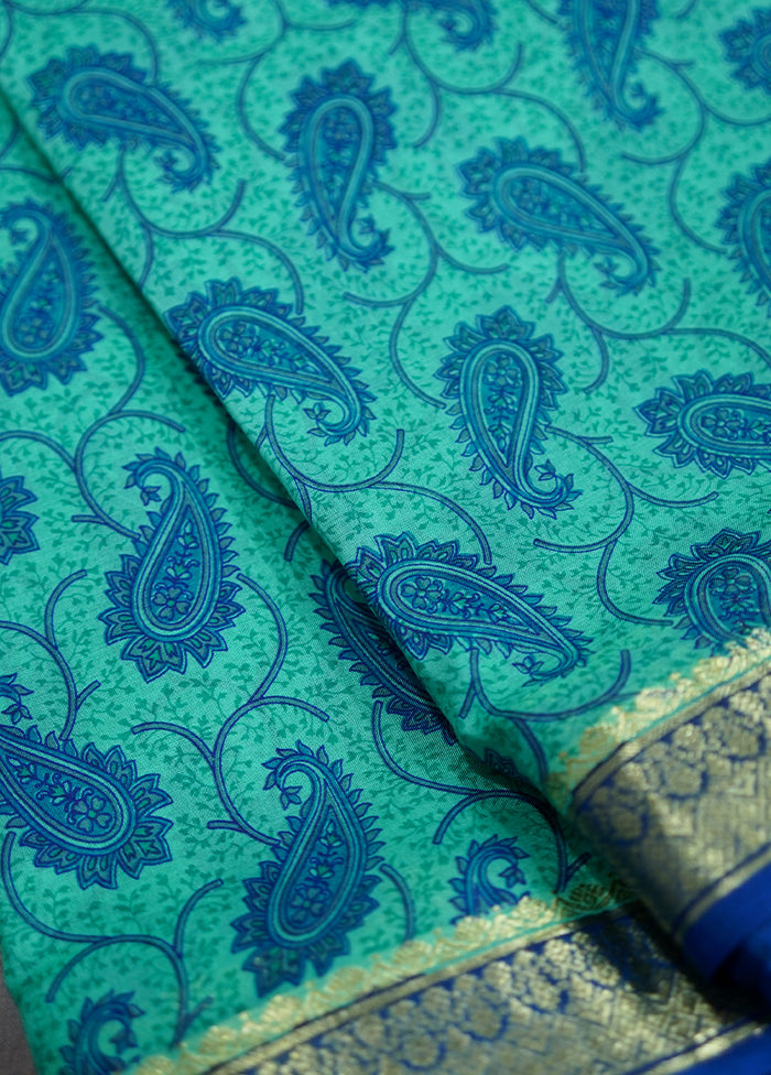 Green Printed Pure Silk Saree With Blouse Piece - Indian Silk House Agencies