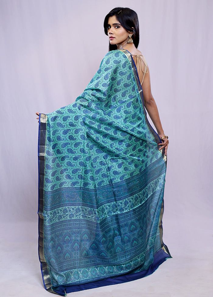 Green Printed Pure Silk Saree With Blouse Piece - Indian Silk House Agencies