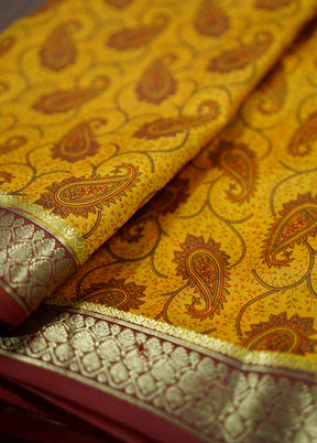 Yellow Printed Pure Silk Saree With Blouse Piece - Indian Silk House Agencies