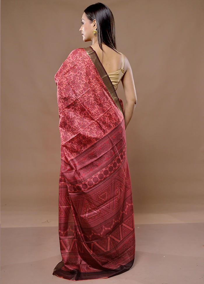 Pink Printed Pure Silk Saree With Blouse Piece - Indian Silk House Agencies