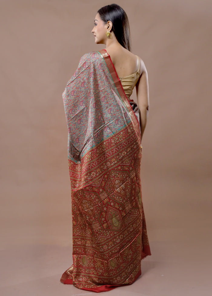 Green Printed Pure Silk Saree With Blouse Piece - Indian Silk House Agencies