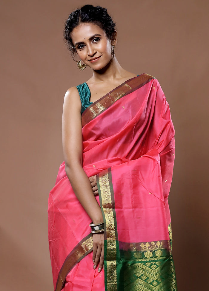 Pink Kanjivaram Pure Silk Saree With Blouse Piece - Indian Silk House Agencies