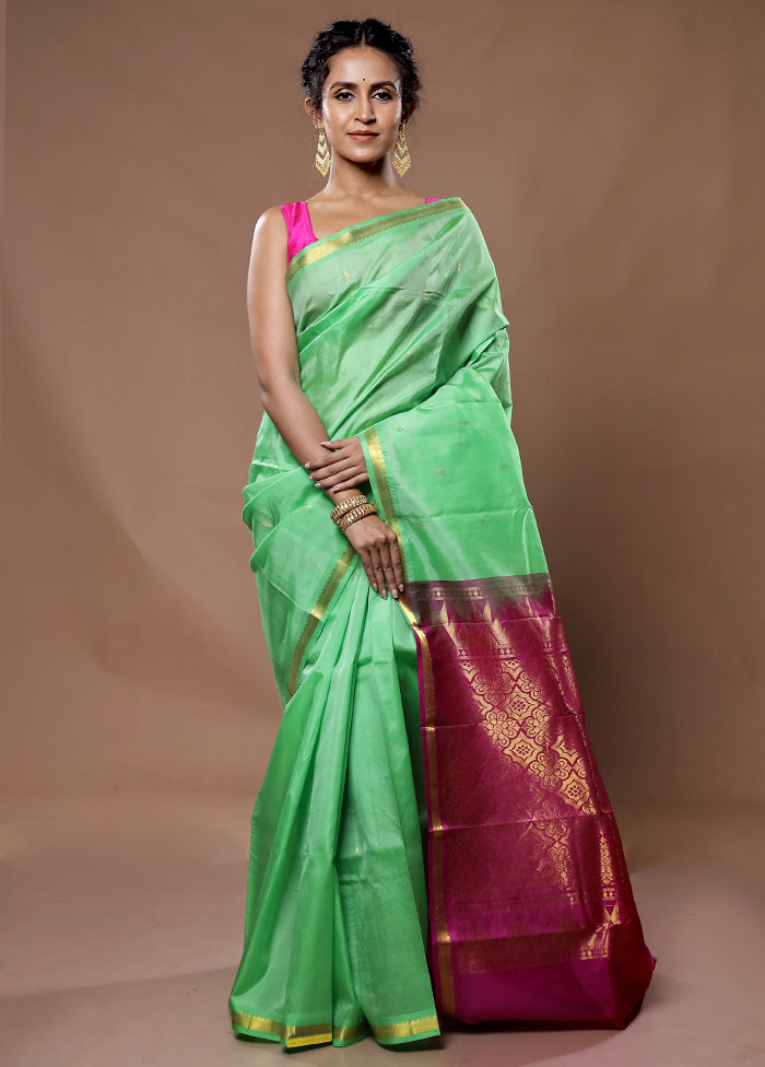 Green Kanjivaram Silk Saree With Blouse Piece - Indian Silk House Agencies