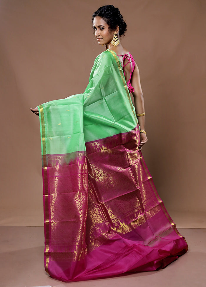 Green Kanjivaram Silk Saree With Blouse Piece - Indian Silk House Agencies