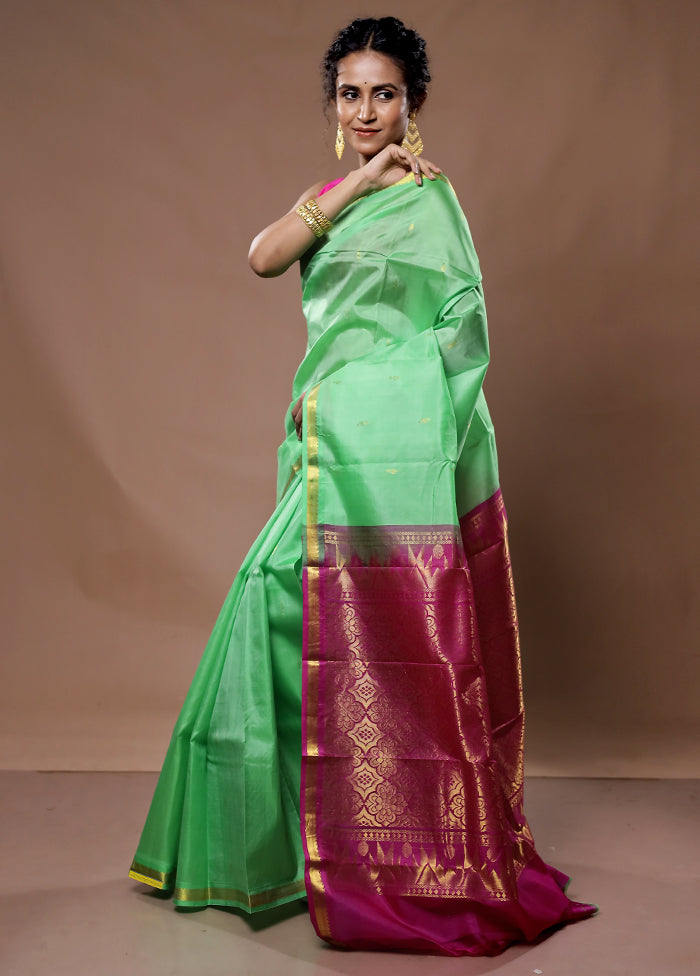 Green Kanjivaram Silk Saree With Blouse Piece - Indian Silk House Agencies