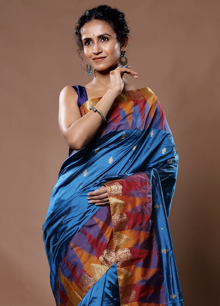 Blue Kanjivaram Pure Silk Saree With Blouse Piece - Indian Silk House Agencies