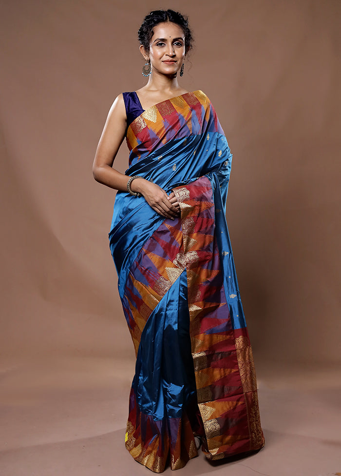 Blue Kanjivaram Pure Silk Saree With Blouse Piece - Indian Silk House Agencies