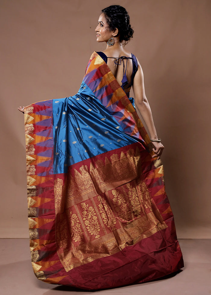 Blue Kanjivaram Pure Silk Saree With Blouse Piece - Indian Silk House Agencies