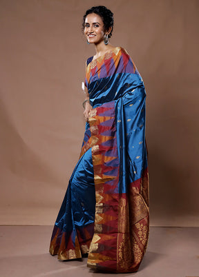 Blue Kanjivaram Pure Silk Saree With Blouse Piece - Indian Silk House Agencies