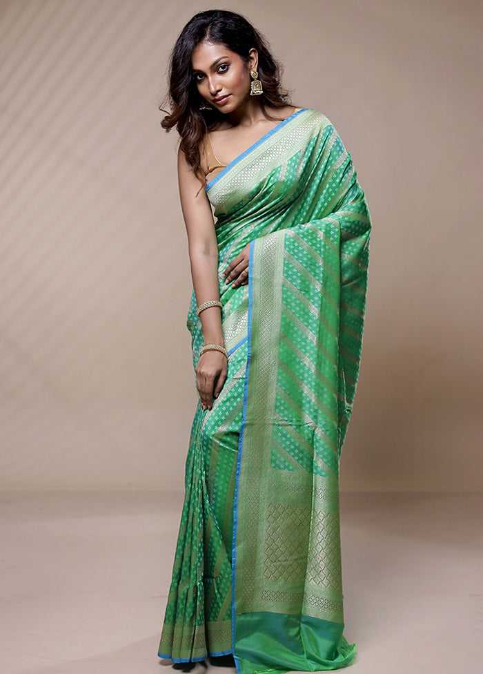 Green Uppada Pure Silk Saree Without Blouse Piece - Indian Silk House Agencies