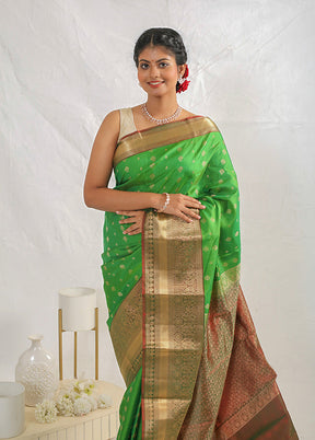 Green Kanjivaram Pure Silk Saree With Blouse Piece - Indian Silk House Agencies