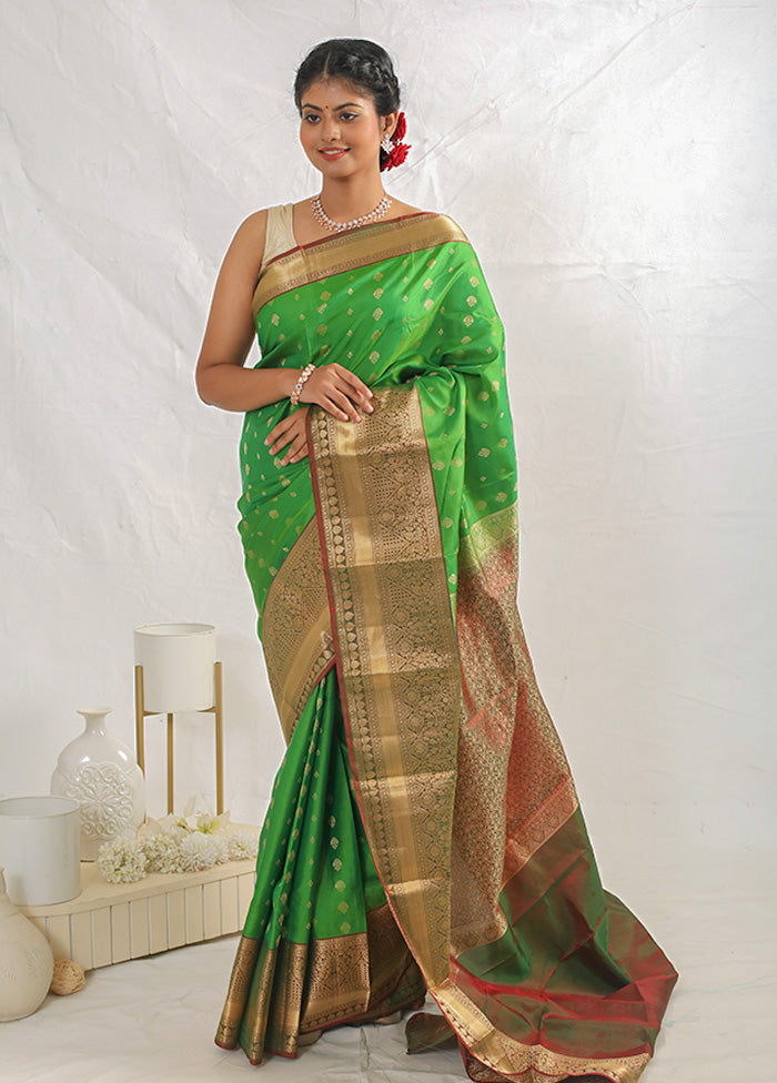 Green Kanjivaram Pure Silk Saree With Blouse Piece - Indian Silk House Agencies