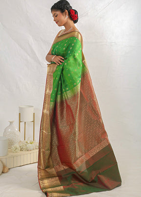 Green Kanjivaram Pure Silk Saree With Blouse Piece - Indian Silk House Agencies