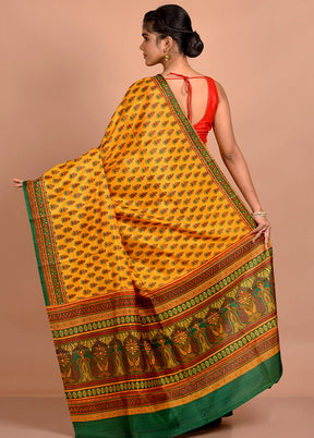 Yellow Printed Pure Silk Saree With Blouse Piece - Indian Silk House Agencies