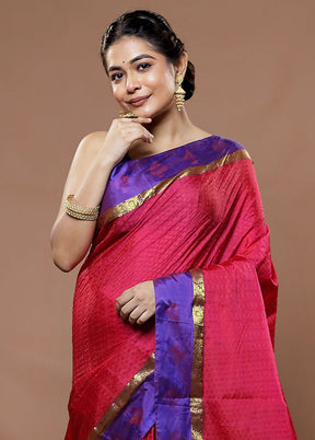 Pink Kanjivaram Silk Saree With Blouse Piece - Indian Silk House Agencies