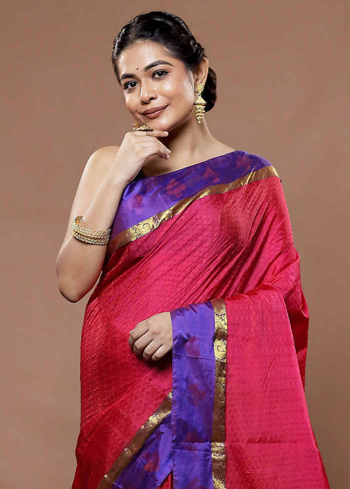 Pink Kanjivaram Silk Saree With Blouse Piece - Indian Silk House Agencies