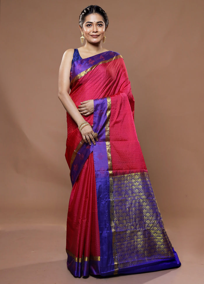 Pink Kanjivaram Silk Saree With Blouse Piece - Indian Silk House Agencies