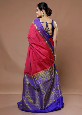 Pink Kanjivaram Silk Saree With Blouse Piece - Indian Silk House Agencies