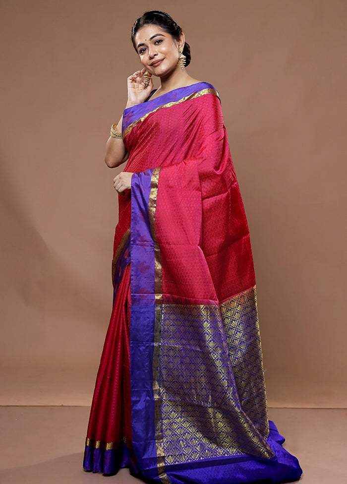 Pink Kanjivaram Silk Saree With Blouse Piece - Indian Silk House Agencies