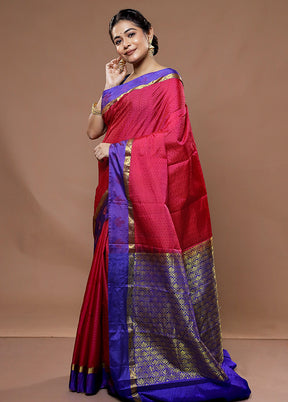 Pink Kanjivaram Silk Saree With Blouse Piece - Indian Silk House Agencies