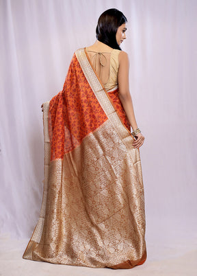 Rust Printed Pure Silk Saree With Blouse Piece - Indian Silk House Agencies