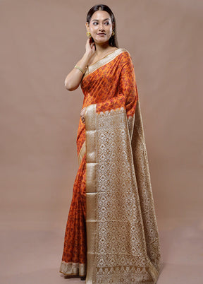 Rust Printed Pure Silk Saree With Blouse Piece - Indian Silk House Agencies