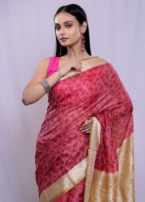 Pink Printed Pure Silk Saree With Blouse Piece - Indian Silk House Agencies