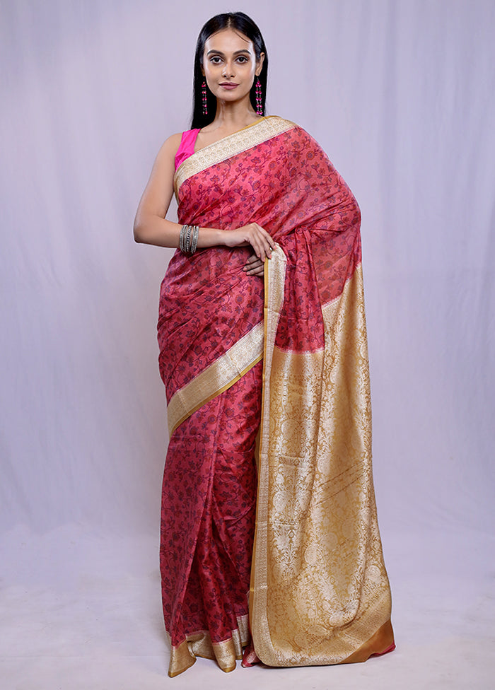 Pink Printed Pure Silk Saree With Blouse Piece - Indian Silk House Agencies