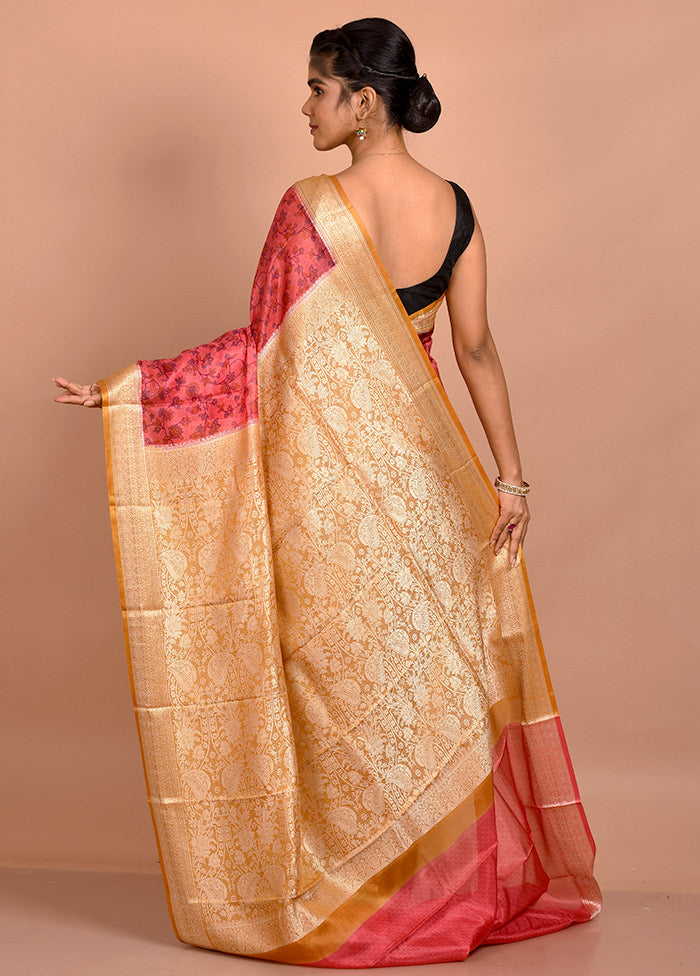 Pink Printed Pure Silk Saree With Blouse Piece - Indian Silk House Agencies