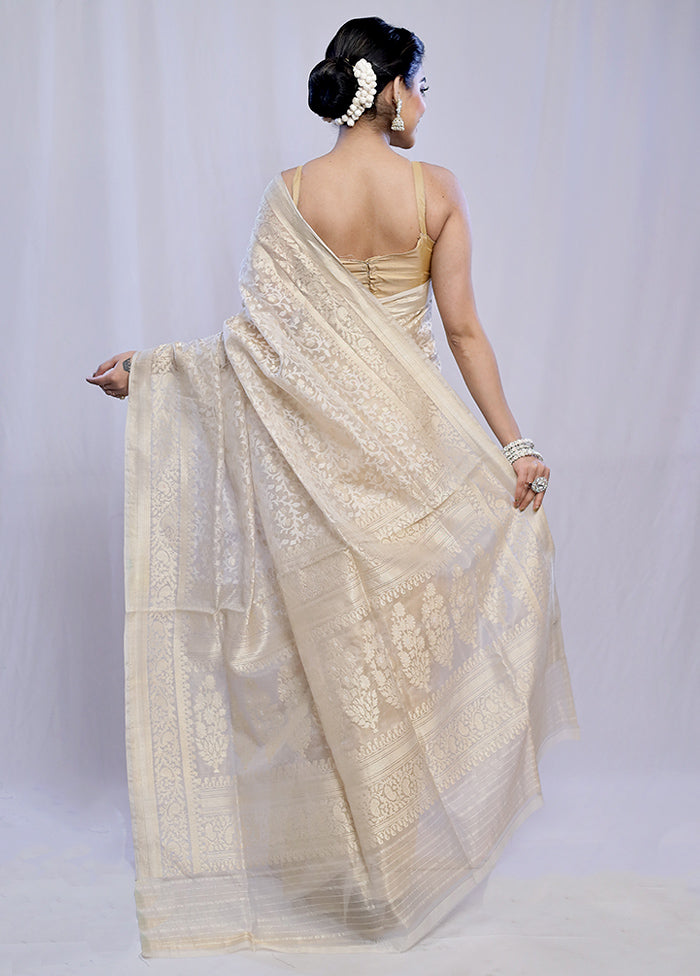 Cream Kora Pure Silk Saree With Blouse Piece - Indian Silk House Agencies