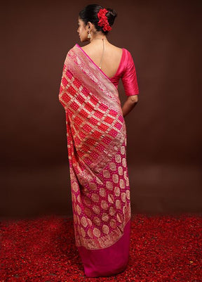 Red Handloom Pure Georgette Saree With Blouse Piece