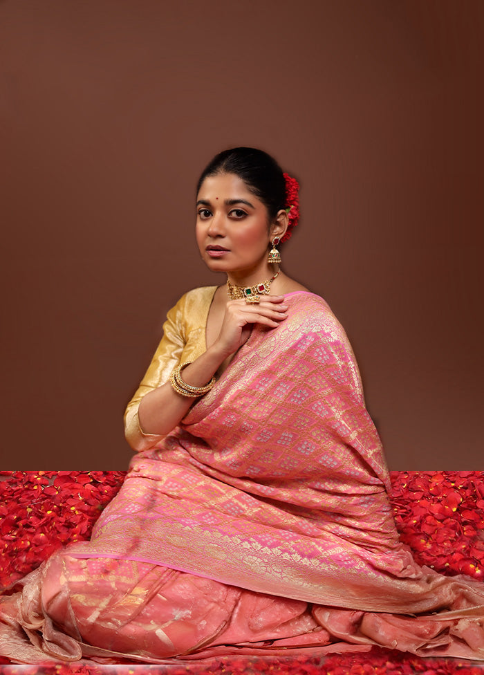 Pink Handloom Pure Georgette Saree With Blouse Piece