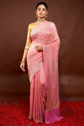 Pink Handloom Pure Georgette Saree With Blouse Piece