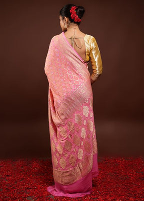 Pink Handloom Pure Georgette Saree With Blouse Piece