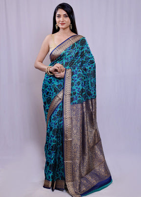 Green Printed Pure Silk Saree With Blouse Piece - Indian Silk House Agencies