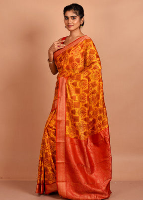 Yellow Printed Pure Silk Saree With Blouse Piece - Indian Silk House Agencies