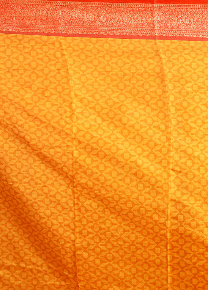 Yellow Printed Pure Silk Saree With Blouse Piece - Indian Silk House Agencies