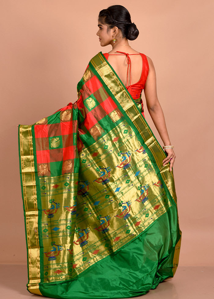 Green Pure Paithani Silk Saree With Blouse Piece - Indian Silk House Agencies