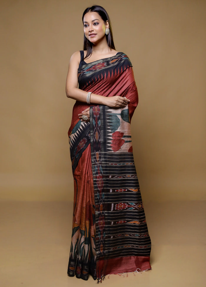 Cream Handloom Tussar Pure Silk Saree With Blouse Piece